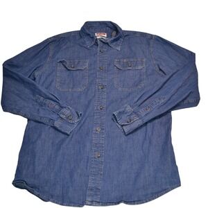 Wrangler Denim Shirt Mens Medium Blue Flex Comfort Western Ranch Cowboy Work